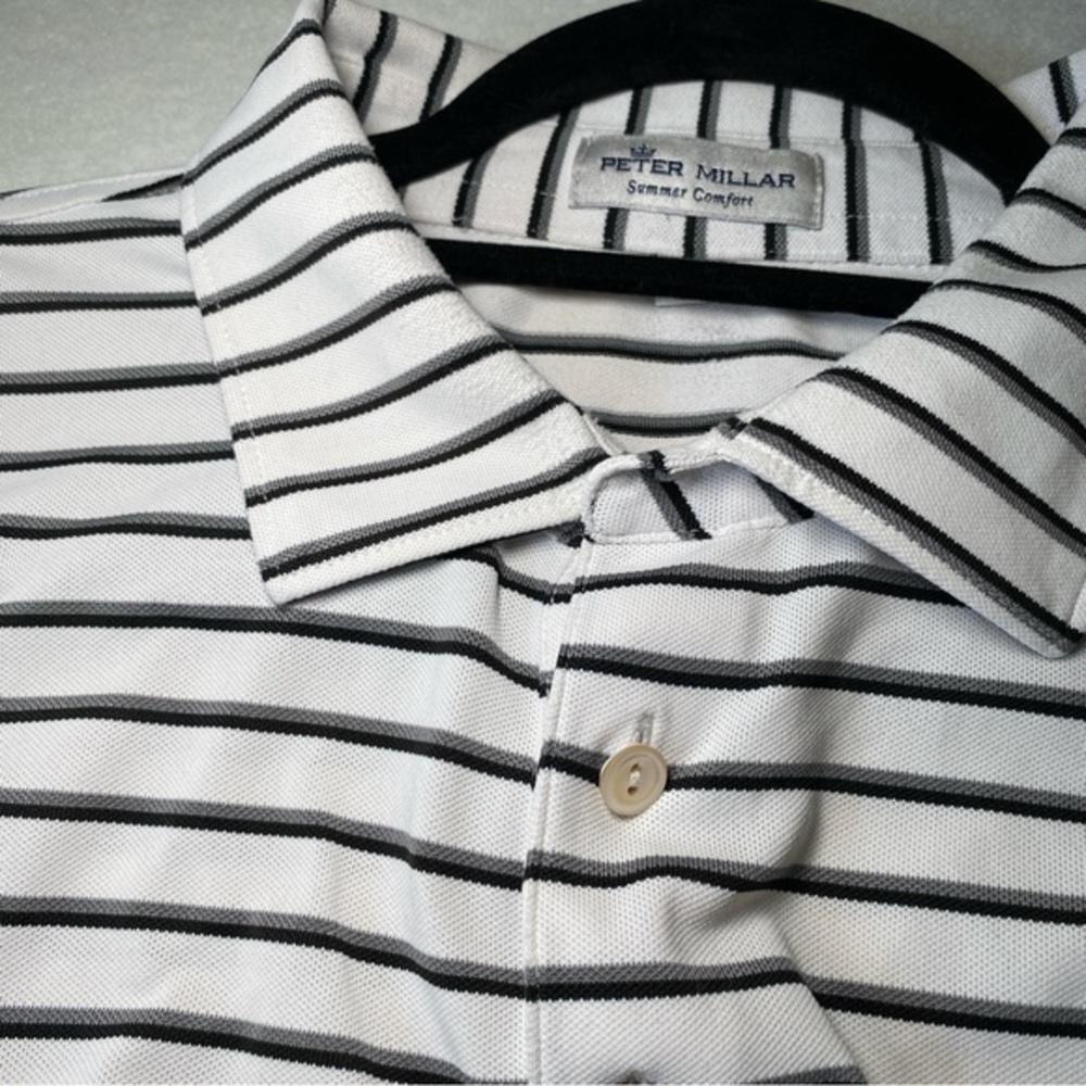 Peter Millar Summer Comfort Feather Logo Golf Polo Shirt Black Gray Mens Size xl - Picture 5 of 7